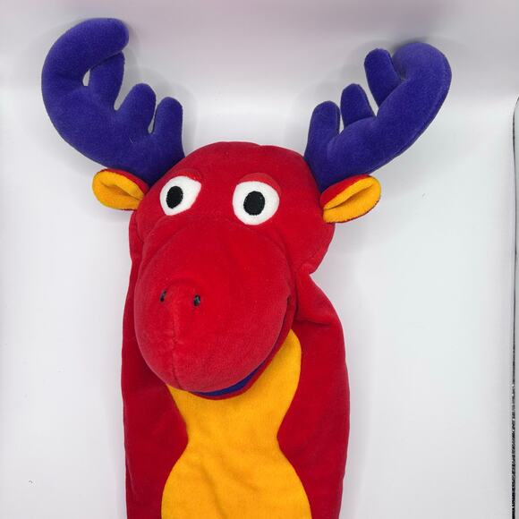 Rare Vintage Gymboree Red & Purple Moose Plush Hand Puppet 11” Toy - Picture 1 of 5